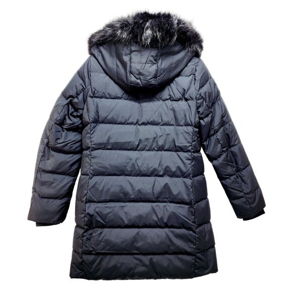 Womens Lands Black Down Puffer Coat  Faux Fur Hood Size S Warm Winter Outerwear - Picture 2 of 16
